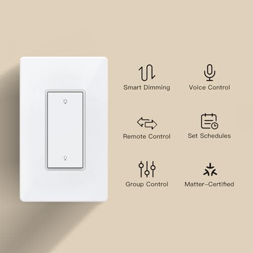 Matter Certified Smart Dimmer Switch with Advanced Remote Control, Voice Controlled by Siri, Alexa & Google Assistant, Single-Pole Switch with Seamless RF Technology, Neutral Wire Needed, Dimmable 7
