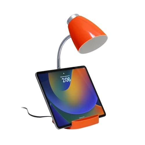 Simple Designs LD1002-ORG-LB 18.5" Gooseneck Organizer Desk Lamp with iPad Tablet Stand Book Holder with LED Bulb, Orange 6