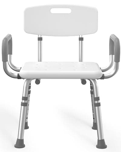 HOMLAND Shower Chair for Inside Shower with Arms and Back, 500 lbs Heavy Duty Shower Seat for Bathtub, Height Adjustable Safety Bath Seat for Elderly, Adults, Handicap and Disabled, White