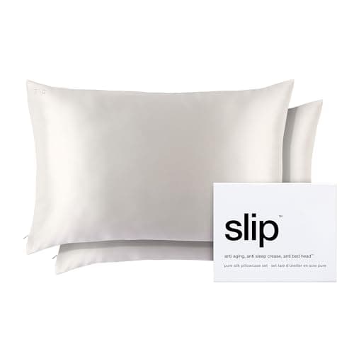 slip The Original Queen Pure Silk Pillow Case Duo - 100% Pure 22 Momme Mulberry Silk - Queen Size Standard Pillow Case - Anti-Aging, Anti-BedHead, Anti-Sleep Crease, White (20" x 30")