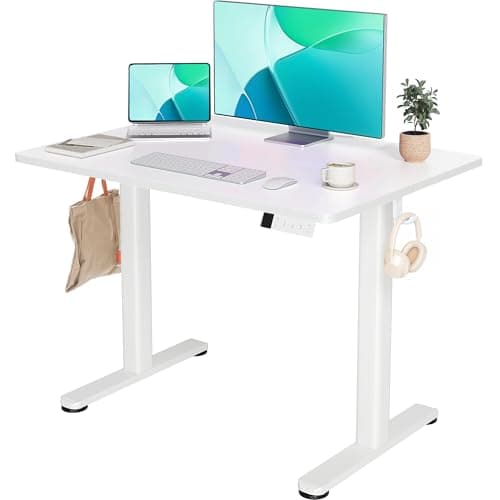 YDN Electric Standing Desk Adjustable Height, 40 x 24 Inches Stand up Desk with Cable Management, Home Office Desks with Splice Board & White Frame, White Top