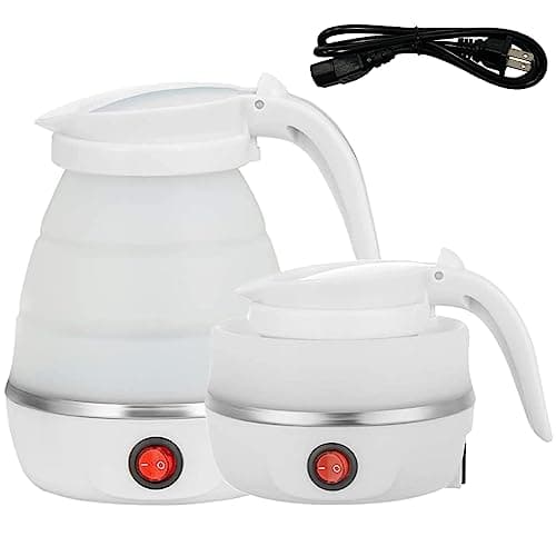 Travel Kettle Small Foldable Portable Kettle,Silicone Collapsible Tea Pot for Camping,Easy for Storage (White1) 9