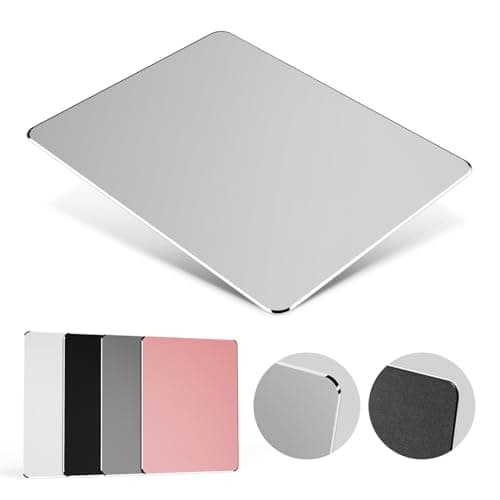 HONKID Hard Metal Mouse Pad for Desk, Aesthetic Rigid Mouse Pad for Magic Mouse and Pro/Air with Stable Rubber Base, Aluminum Mousepad for Travel and Home Office (Silver)