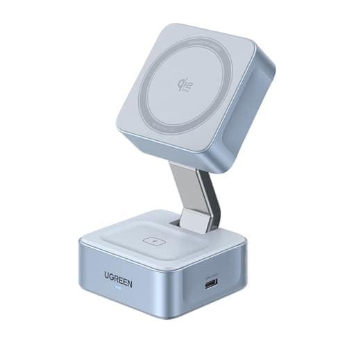 UGREEN Qi2 25W Magflow Wireless Charger Magsafe Charging Station 2-in-1 for iPhone 17/16/15/14/13/12 Pro Max, Fast Foldable Stand with USB-C Port, Compatible with AirPods, Dual Device Charging