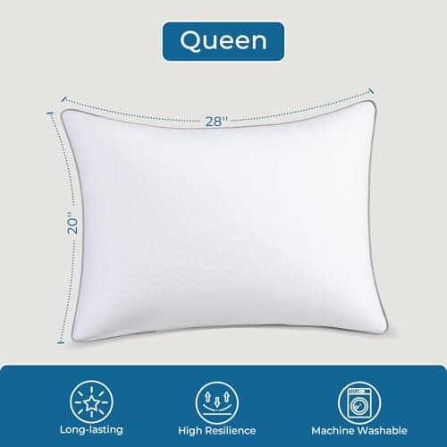Sasttie Pillows Queen Size Set of 2, Bed Pillows for Side, Back, and Stomach Sleepers - Oeko-Tex Certified Down Alternative Plump Filling - Hotel Quality and Machine Washable, 2 Pack 7