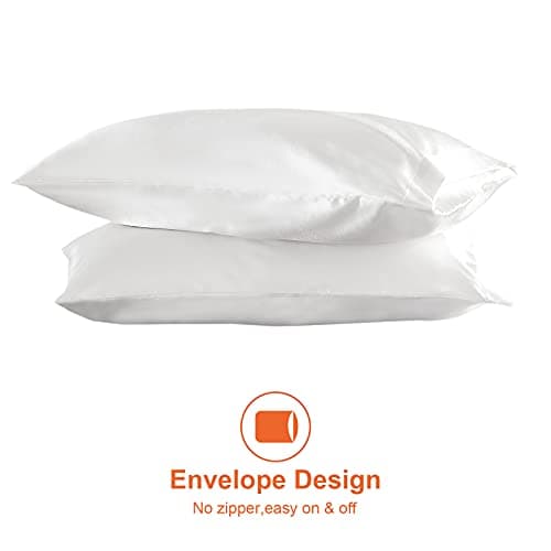 EHEYCIGA Satin Pillowcase Queen Set of 2, Soft Pillowcases for Hair and Skin Similar to Silk, White Pillow Cases 2 Pack with Envelope Closure, 20X30 Inches 5