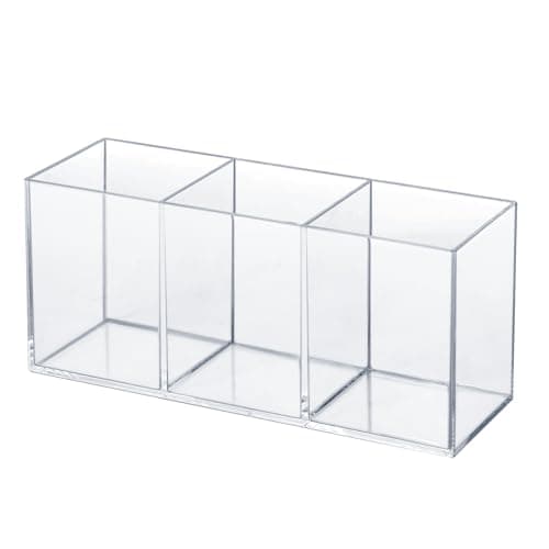 elysolpluv Clear Acrylic Silverware & Pen Organizer Caddy, Transparent Plastic Silverware Holder, Perfect for Office, Bedroom, and Bathroom Storage