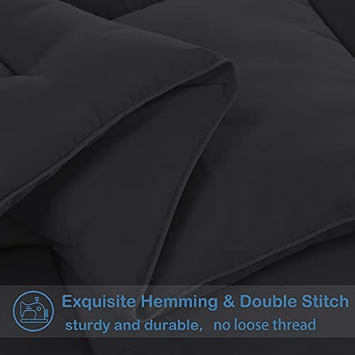 EASELAND Twin Size Down Alternative Comforter - Quilted Duvet Insert for All Seasons, Soft Lightweight with Corner Tabs, Summer Winter Warm Bedding, Black 64×88 Inches 5