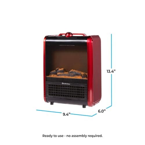 Comfort Zone Electric Mini Fireplace Space Heater with Realistic 3D Flame, Stay-Cool Body, Carry Handle, Overheat Sensor, and Safety Tip-Over Switch, Ideal for Home, Bedroom, & Office, 1,200W, CZFP1 8