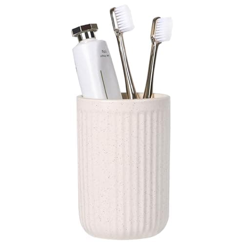BosilunLife Ceramic Toothbrush Holder - 12oz Bathroom Toothbrush Holder Beige Tooth Brush Holders Tumbler Cups Reusable Toothbrush Mouthwash Cup Small Toothbrush and Toothpaste Holder