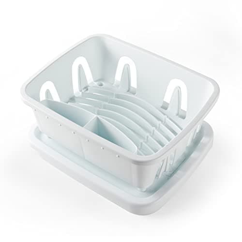 Camco RV Mini Dish Drainer & Tray - Features a Sloped Drain Tray Design, Heavy-Duty Construction - Ideal for Small Spaces, Apartments, Boats, and More -9.5" L x 11.7" W x 4.75" H - White (43511) 9
