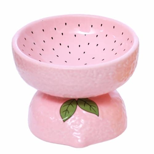 LINSHANMIN Cat Food Bowl Whisker Friendly, Ceramic Raised Cat Bowl, Extra Wide Tilted Shallow Food Dish (Pink).