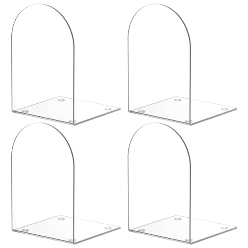 ALOTCHE Acrylic Bookends 4 Pieces, Clear Bookends for Shelves, Book Ends for Shelves and Desktop Organizer, Transparent Shelf Book Stopper to Hold Books for Home Office Supplies