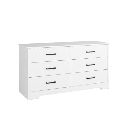 Prepac Rustic Ridge Farmhouse 6-Drawer Double Dresser, White Dresser for Bedroom, Chest of Drawers with 6 Storage Drawers, 53.25” wide x 18.25” deep x 28.5” tall, White