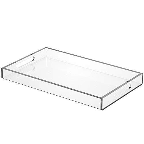 NIUBEE Acrylic Serving Tray 12x20 Inches -Spill Proof- Clear Decorative Tray Organiser for Ottoman Coffee Table Countertop with Handles