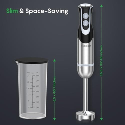 FRESKO Immersion Handheld Blender 500W with 700ml Beaker, 12-Speed & Turbo Mode Hand Blender Stick, 304 Stainless Steel Blades for Soup, Smoothie, Puree, Baby Food 8
