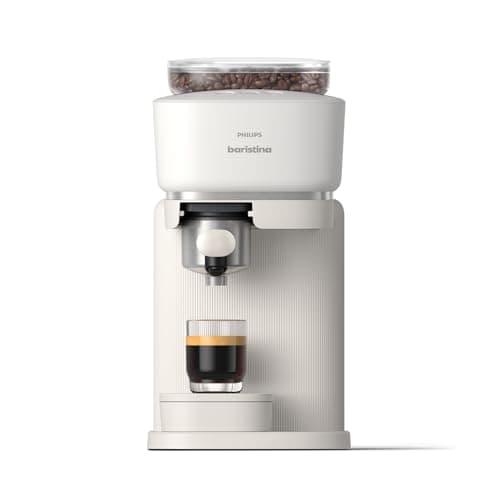 Philips Baristina Espresso Machine - Real espresso, made simple. Compact coffee machine, natural white with white portafilter, 16 bar pump pressure, automatic grinder, Cafe Crema (BAR300/00)