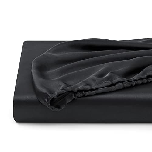 Queen Silk Satin Fitted Sheet, Soft Deep Pocket Single Bottom Bed Sheets Sold Separately, Wrinkle Free, Non- Fading, Breathable, Fully Elasticized(Queen Size, Black) 5