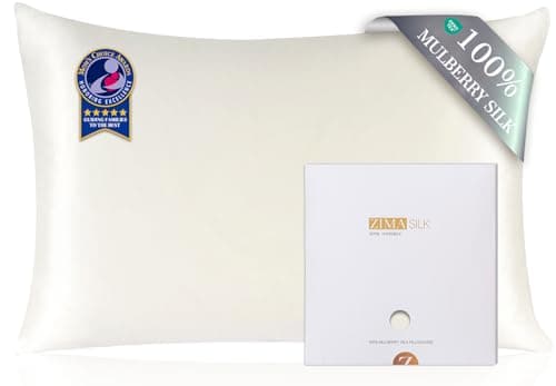 ZIMASILK 100% Pure Mulberry Silk Pillowcase for Hair and Skin Health,Soft and Smooth,Both Sides Premium Grade 6A Silk,600 Thread Count,with Hidden Zipper,1pc (King 20''x36'',Ivory)