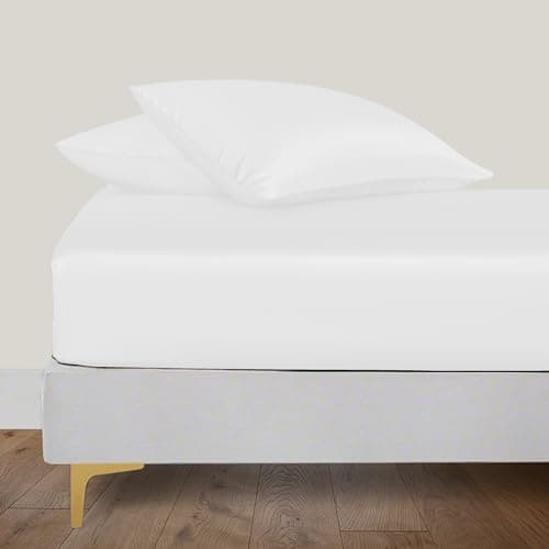 LINENWALAS Fitted Sheet Only Viscose Derived from Bamboo, Bottom Sheet for Full Size Bed – 16” Deep Pocket, All Around Snug Fit – Cooling, Breathable, Soft, Hypoallergenic (White, Full)