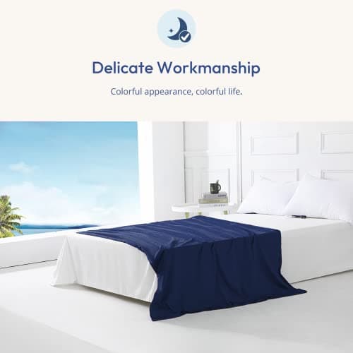 Aimon Weighted Blanket Cover 100% Cotton (48"x72", Dark Blue, Twin Size, Side Zipper) Washable Cover for Weighted Blanket, Removable Weighted Blanket Cover with 8 Ties 6