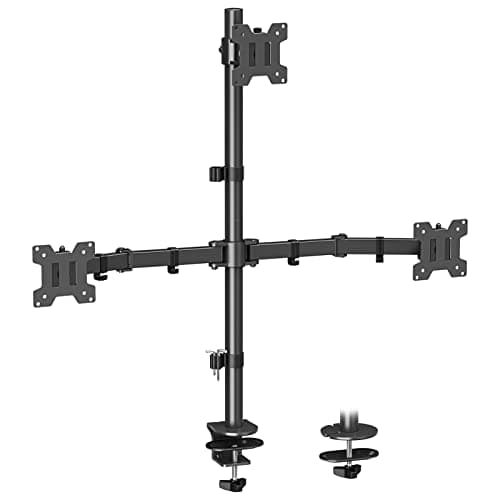 MOUNT PRO Triple Monitor Mount, Monitor Desk Mount for 3 Screens up to 32 inch, 17.6 lbs Each, Fully Adjustable Stacked Computer Stand, Table VESA Mounting, C clamp/Grommet Base