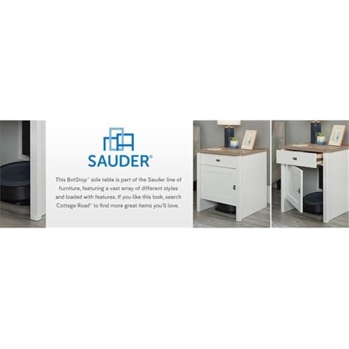 Sauder Homeplus Robot Vacuum Storage Side Table End Table Cabinet for Living Room, Bedroom, in Soft White 9