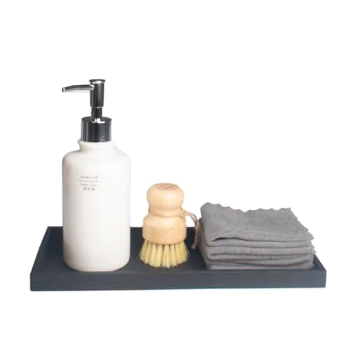 DNC Bathroom Counter Tray, 11.8" Silicone Vanity Tray, Kitchen Sink Soap Tray for Dish Holder Dispenser Countertop Toilet Tank Desk Organizer Black 5