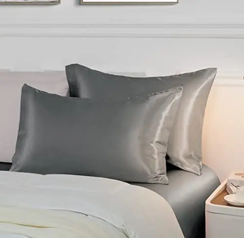 Vonty 2Pcs Standard Satin Pillowcases - 20x26 Pillow Cases, Grey Pillow Cases for Skin Friendly and Hair Protection - Cooling & Silky Satin Pillow Covers with Envelop Closure