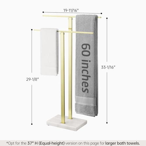 KES Standing Towel Rack with Marble Base, 2-Tier Towel Stand for Bathroom Floor, Upgrade Steady Design, T-Shaped Towel Drying Rack Gold, SUS304 Stainless Steel, Brushed Gold Finish, BTH217-BZ 5