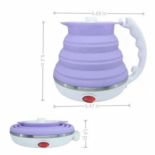 DOFQQG Collapsible Travel Kettle, Portable Electric Kettle, Travel Tea Kettle, Portable Water Boiler, Food Grade Silicone, Auto Shut off and Keep Warm, 110V 555ml (Purple) 4