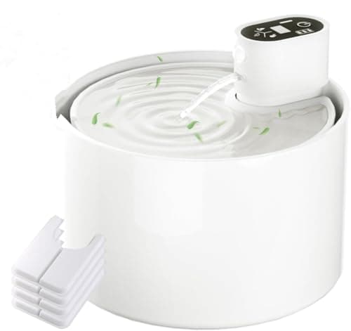 Ceramic Cat Water Fountain,Ceramic Water Fountain for Cats Cordless Automatic with Ultra-Quiet Pump and 4 Filter for Cats, Dogs, Multiple Pets 2.3lL/78oz