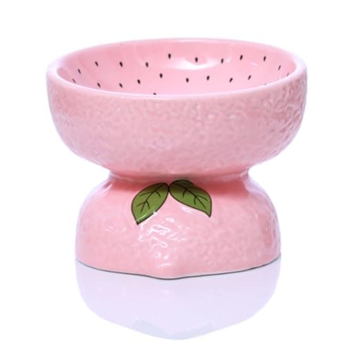 LINSHANMIN Cat Food Bowl Whisker Friendly, Ceramic Raised Cat Bowl, Extra Wide Tilted Shallow Food Dish (Pink). 9