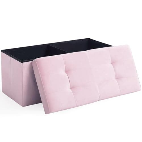CUYOCA Storage Ottoman Bench Foldable Seat Footrest Shoe Bench End of Bed Storage with Flipping Lid, 75L Storage Space, 30 inches Velvet Pink