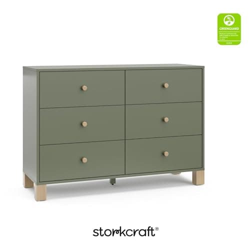 Storkcraft California 6-Drawer Double Dresser (Olive with Driftwood) - GREENGUARD Gold Certified, Interlocking Drawer System, Dresser Drawer Organizer for Kids Bedroom 9
