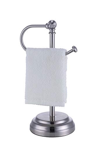 SunnyPoint Heavy Weight Classic Decorative Metal Fingertip Towel Holder Stand for Bathroom, Kitchen, Vanity and Countertops. (Brush Chrome, Overall: 6.7" x 5.5"x13.4"H)