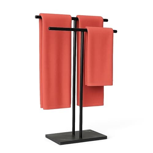 MOONZZIS 40" Standing Towel Rack - Floor Double-T Shape Bath Sheet Holder, Standing Towel Racks for Bathroom, Free Standing Towel Rack, Matte Black Finish, Marble Type Base 6.6lbs