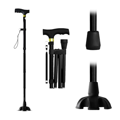 Humobi Walking Cane for Women & Men, Folding Cane with 5 - Level Height Adjustable, Portable, Collapsible, Lightweight Canes for Women for Stability, Incl. Extra Wide Pivot Tip for Stability [Black]