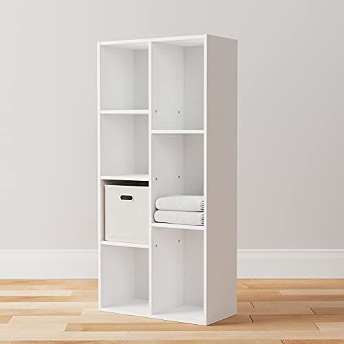 Amazon Basics 7 Cube Organizer Bookcase, Storage Shelf for Home and Office, Display Storage Organizer, Sturdy with Easy Assembly, 9.25"D x 19.49"W x 41.73"H, White 7