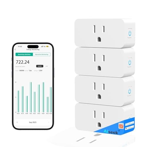 AiSeek Tuya Smart Plug,Mini with Energy Monitoring,Pro Series 15A Plug,2.4G Wi-Fi Outlets Support Alexa, Google Assistant, Time Schedule,ETL & FCC Certified, 4 Pack