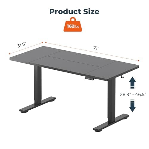 FitStand Standing Desk, Large 71x31 Inches Adjustable Stand Up Desk with Cable Management, Home Office Computer Desk with Memory Preset& Cup Holder, Black 3