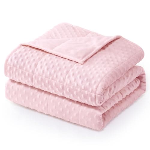 Wemore Minky Dot Weighted Blanket for Adults Twin Size 15 lbs, Soft Cozy Heavy Blanket for Stress Relief and Sleep Promotion, Breathable Blanket for All-Season with Glass Beads, Pink 48 x 72 inches