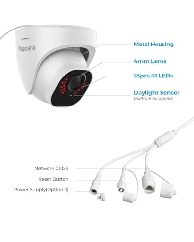 REOLINK Wired Security Camera Outdoor, IP PoE Dome Surveillance Camera, Smart Human/Vehicle Detection, Work with Smart Home, 100ft 5MP HD IR Night Vision, Up to 512GB microSD Card, RLC-520A 8