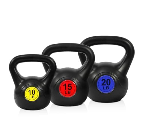 Fitvids Kettlebell Sets 3 Piece Strength Training KettleBells Weight Set, 5/15/20LB, Black