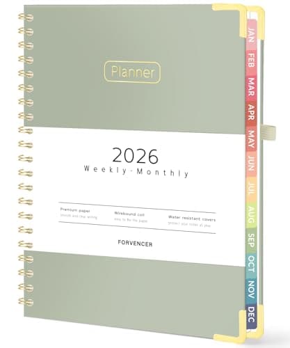 Forvencer 2026 Planner, Hardcover Calendar Planner Weekly and Monthly, Jan 2026 - Dec 2026, 8.5" x 11", Spiral Agenda Book with Tabs, Exquisite Daily Journal Organizer for Home School, Olive Green