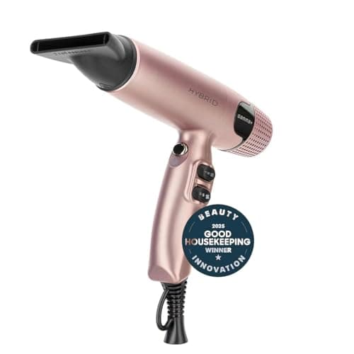 GAMMA+ Hybrid Professional Hair Dryer Lightweight, Ionic Technology, Low Noise with 2 Nozzles and Diffuser (Rose Gold)