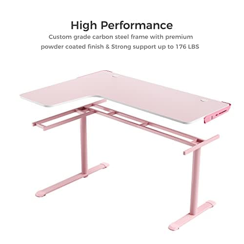 EUREKA ERGONOMIC Pink L Shaped Gaming Desk, 60 Inch Large Home Office Corner PC Computer Table Study Writing Modern Workstation Girls Female Gifts L60 w Mouse Pad Cable Management, Space Saving, Left 9