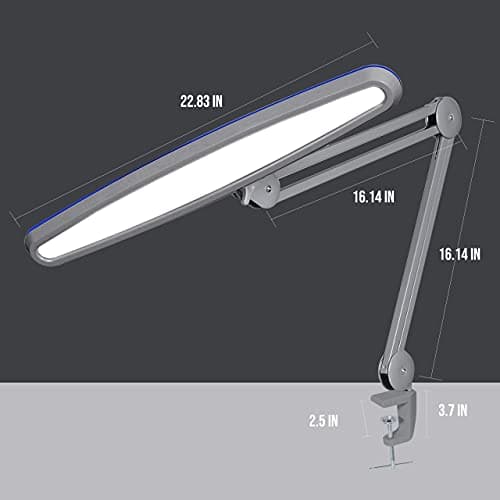 Neatfi XL 2,200 Lumens 24W LED Desk Lamp – 23” Wide Shade | Dimmable Eye-Caring Task Light | Adjustable Arm | Home Office, Study, Crafts & Nail Tech (Non-CCT with Clamp, Silver) 6