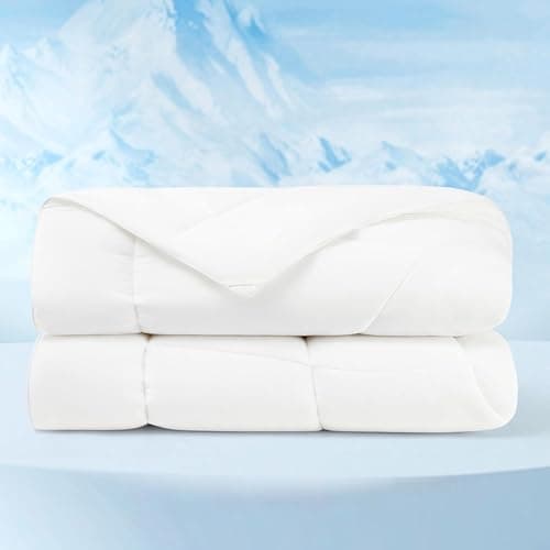 Bedsure Cooling Comforter Queen Size - Cooling Blankets for Hot Sleepers, Lightweight Comforter for Summer with Dual-Sided Cool Tech, Soft Breathable Cold Blanket for Sleeping, White, 88x88 Inches