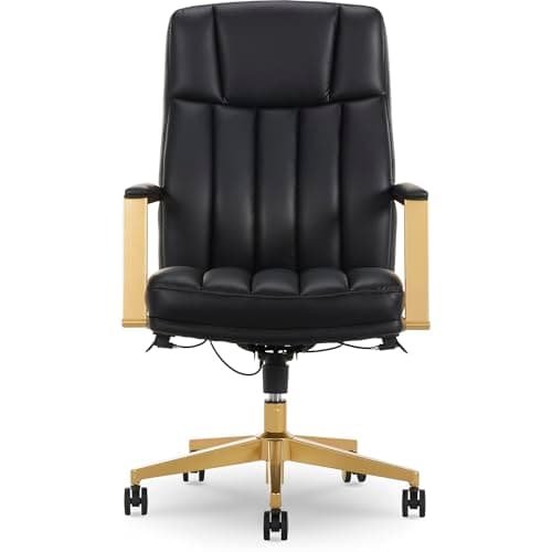 Thomasville® Lyndale Ergonomic Vegan Leather Mid-Back Office Chair, Black/Gold 3